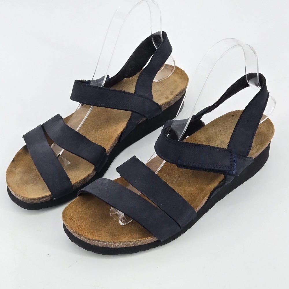 Naot Kayla Black Matte Strappy Cork Wedge Comfort Slingback Sandals Size EU 39